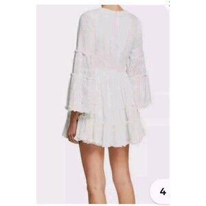 $528 Alexis Women's White Norwa V-Neck Tiered Eyelet Lace Mini Dress Size XS